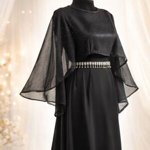 Elegant Black Maxi Dress with Pearl Accents